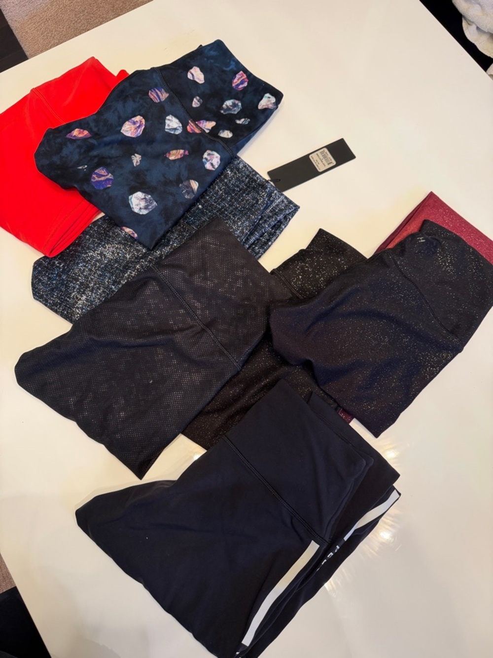 Peloton Multi-Pack Active Leggings in Black, Navy, Red and Patterned